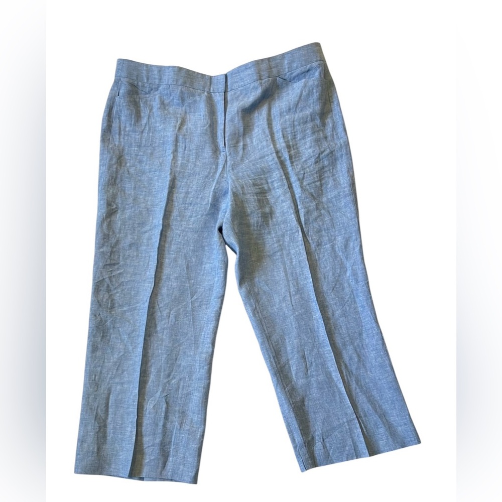 Talbots Women’s Linen Pants Size 14 Light Blue Cropped Flat Front Preppy